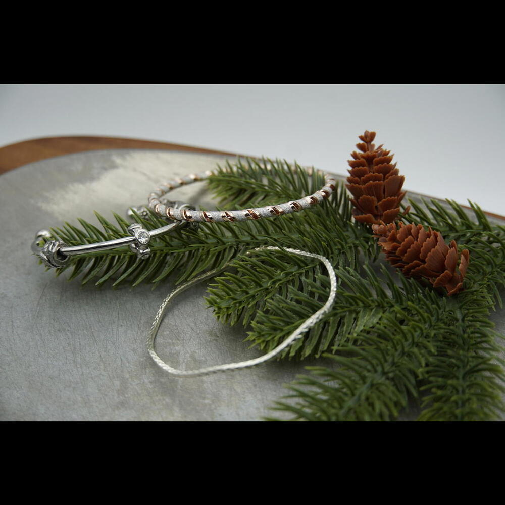 Elegant Silver and Rose Gold Bangle Set